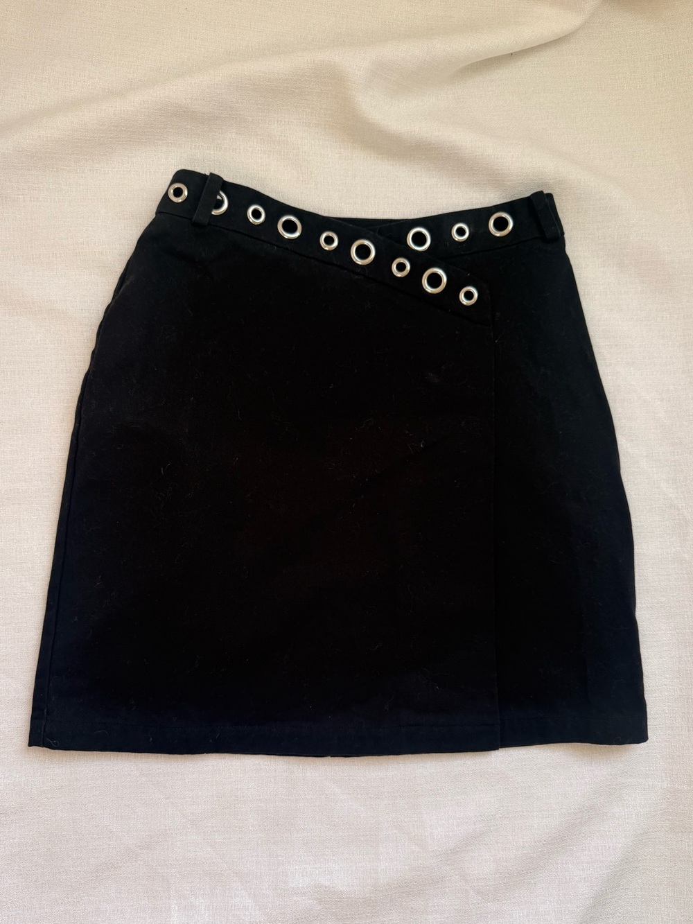 Maje Black Eyelet Trim Asymmetric Mini Skirt